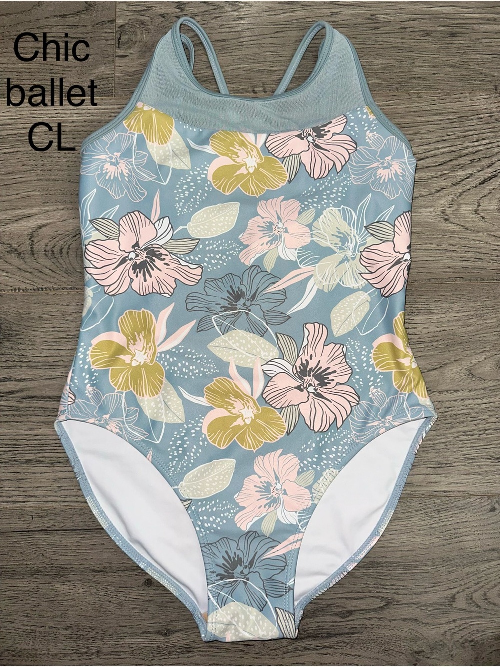 chic Light Blue Floral One-Piece Dance Costume